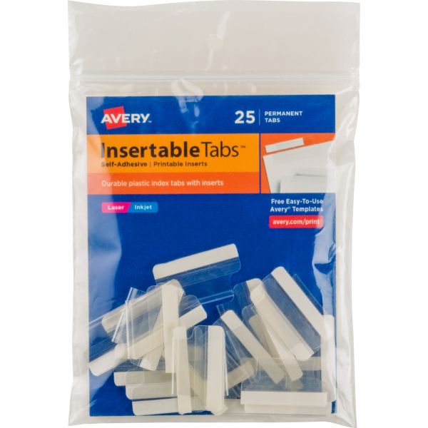 AVE16221 Avery Insertable Index Tabs with Printable Inserts, One, Clear Tab, 25/Pack