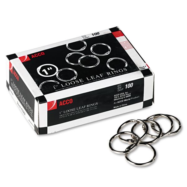 ACC72202 ACCO Metal Book Rings, 1" Diameter, 100 Rings/Box