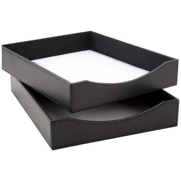 Realspace Black Faux Leather Paper Tray, Letter Size