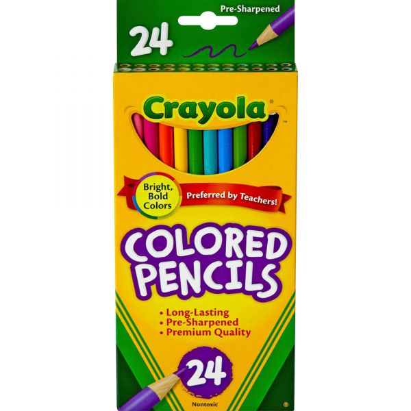 CYO684024 Crayola Long Barrel Colored Woodcase Pencils, 3.3 mm, 24 Assorted Colors/Set