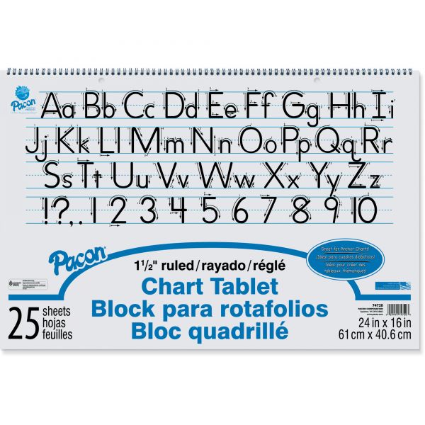 PAC74720 Pacon Chart Tablets w/Manuscript Cover, Ruled, 24 x 16, White, 25 Sheets