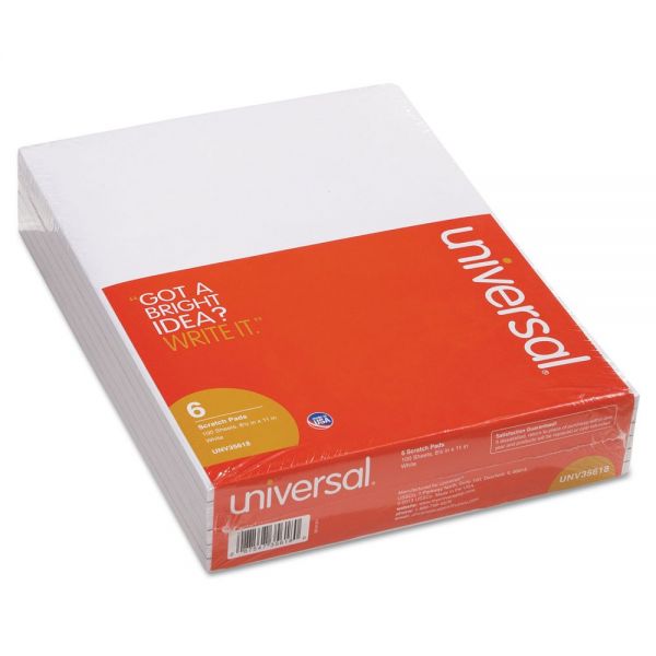 UNV35618 Universal Scratch Pads, Unruled, 8 1/2 x 11, White, 6 100 Sheet Pads/Pack