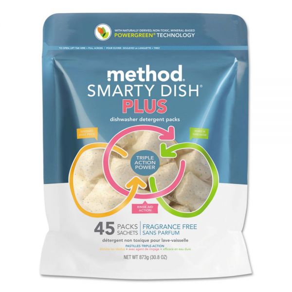 MTH01266CT Method Smarty Dish Plus Detergent Tabs, Fragrance Free, 45 Tabs/Pack, 6 Pk/Carton