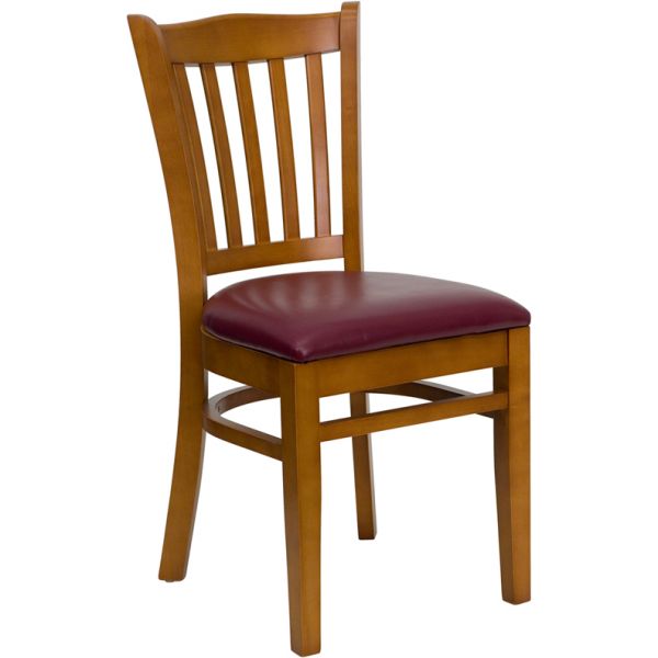 FHFXUDGW0008VRTCHYBURVGG Flash Furniture Vertical Slat Back Wooden Restaurant Chair