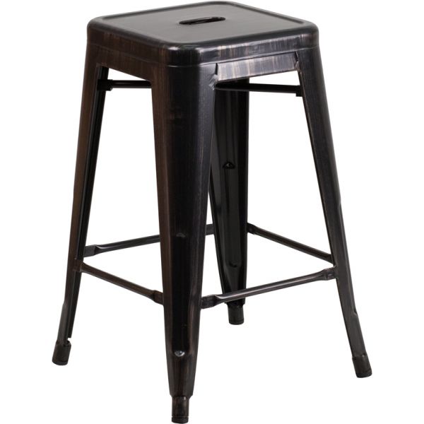 FHFCH3132024BQGG Flash Furniture 24'' High Backless Metal Indoor-Outdoor Counter Height Stool