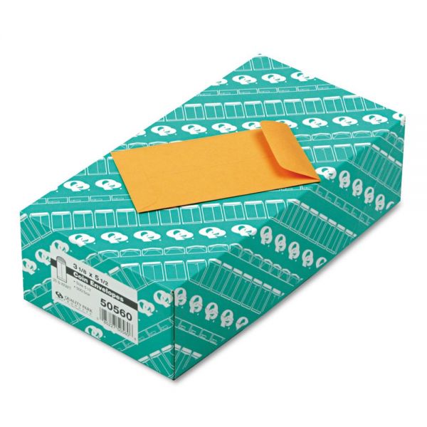 QUA50560 Quality Park Kraft Coin & Small Parts Envelope, #5 1/2, 4 3/8 x 5 3/4, Brown Kraft, 500/Box