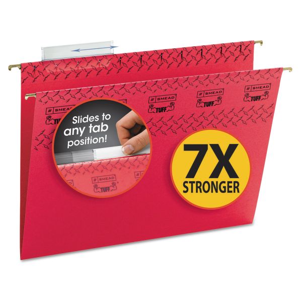 SMD64043 Smead Tuff Hanging Folder with Easy Slide Tab, Letter, Red, 18/Pack