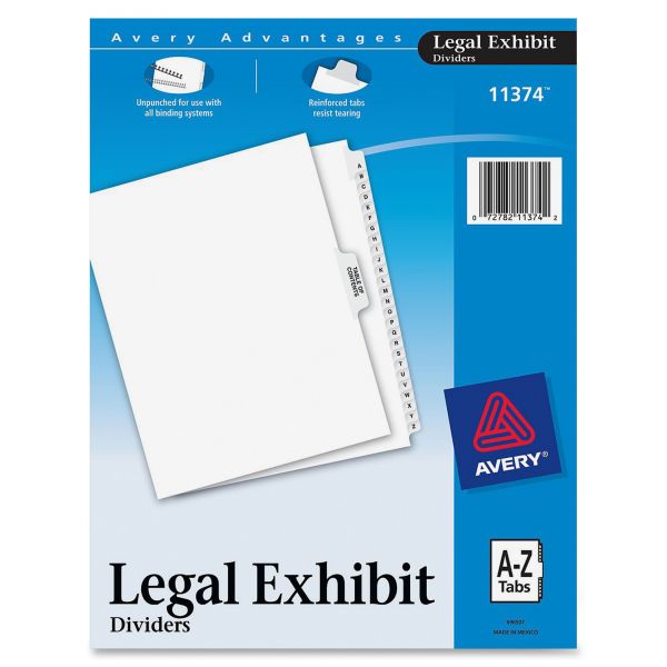 AVE11374 Avery-Style Legal Exhibit Side Tab Divider, Title: A-Z, Letter, White