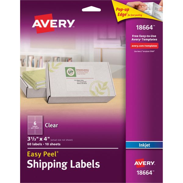 AVE18664 Avery 18664 Easy Peel Clear Shipping Labels