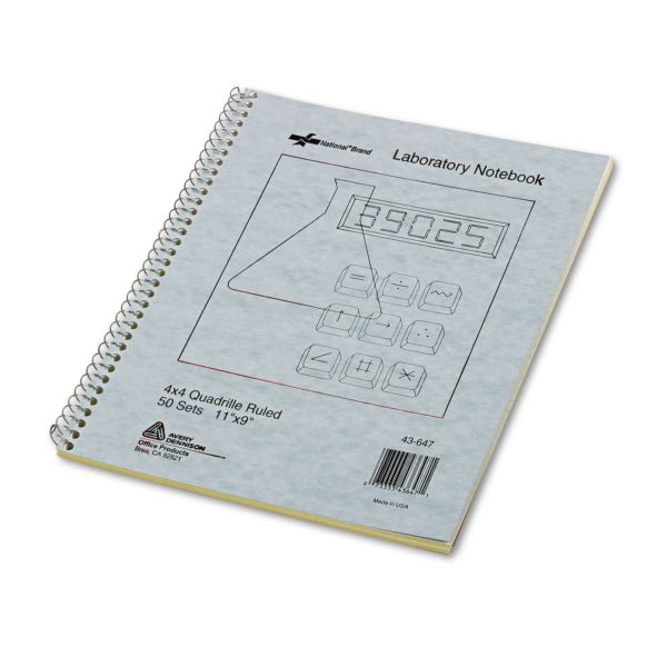 RED43647 National Duplicate Lab Notebook, Quadrille Rule, 11 x 9, White/Yellow, 100 Sheets