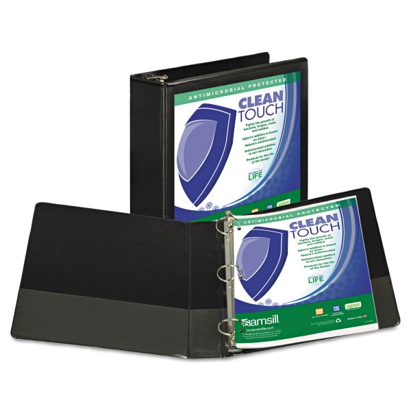 SAM18280 Samsill Clean Touch Locking 3-Ring View Binder, Antimicrobial, 3" Capacity, Round Ring, Black