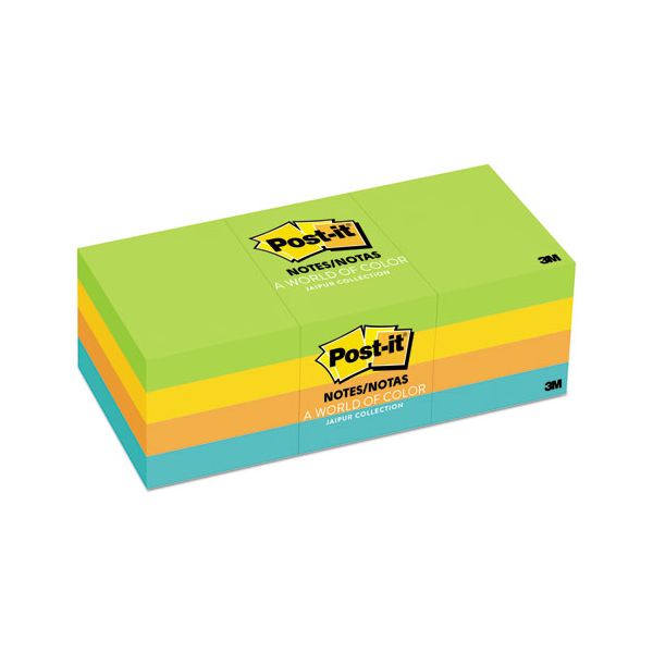 MMM653AU Post-it Notes Original Pads in Jaipur Colors, 1 1/2 x 2, 100-Sheet, 12/Pack