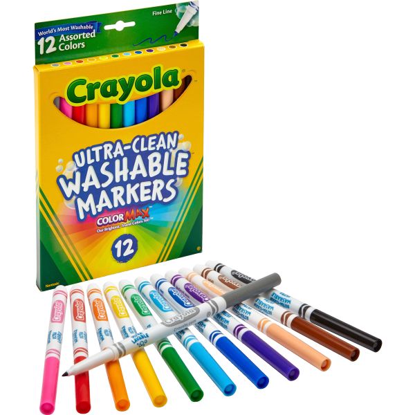 CYO587813 Crayola Washable Markers, Fine Point, Classic Colors, 12/Set