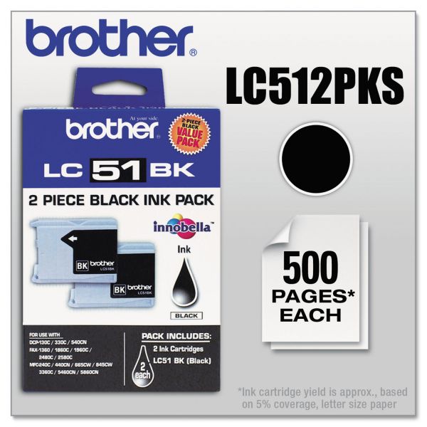 BRTLC512PKS Brother LC512PKS Innobella Ink, Black, 2/PK