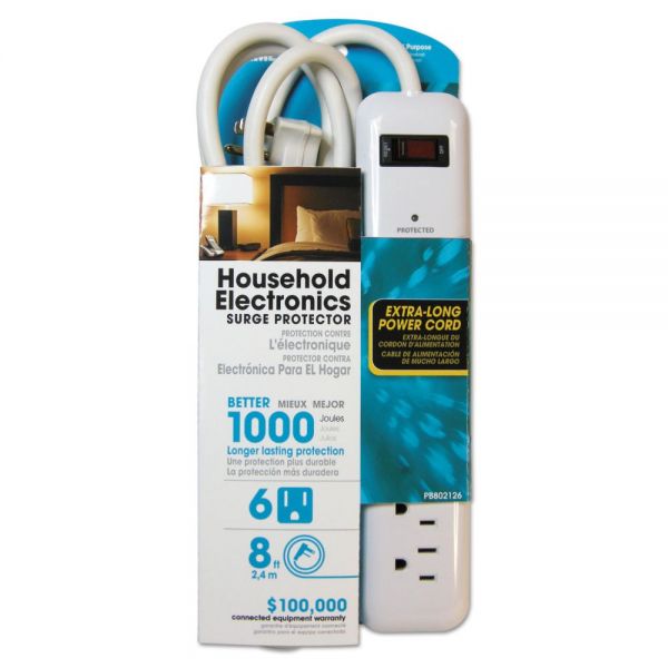 PMWPB802126 PRIME Household Electronics Surge Protectors, 6 Outlets, 1000 Joules, White