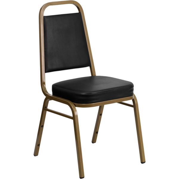 FHFFDBHF1ALLGOLDBKGG Flash Furniture HERCULES Series Trapezoidal Back Stacking Banquet Chair with Black Vinyl and 2.5'' Thick Seat - Gold Frame