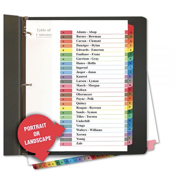 UNV24812 Universal Table of Contents Dividers, Assorted Color 26-Tab, A-Z, Letter, White, 26/Set