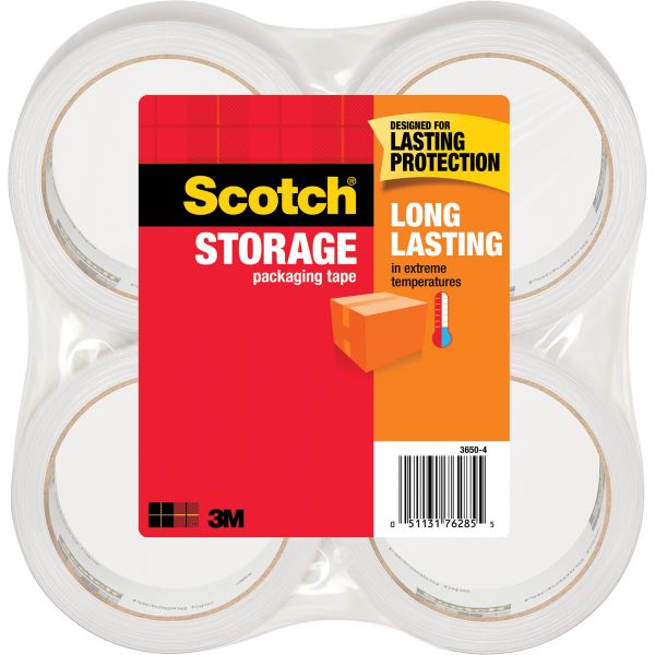 MMM36504 Scotch Storage Tape, 1.88" x 54.6yds, 3" Core, Clear, 4 Rolls/Pack