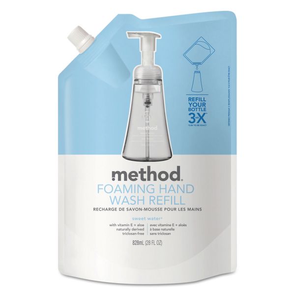 MTH00662CT Method Foaming Hand Wash Refill, Sweet Water, 28 oz Pouch, 6/Carton