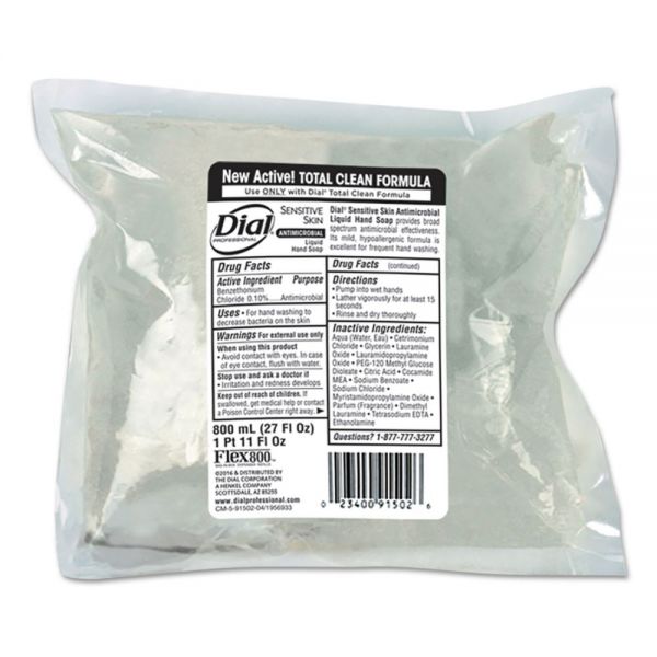 DIA91502 Dial Professional Antimicrobial Soap for Sensitive Skin, 800mL Flex Pak Refill, 12/Carton