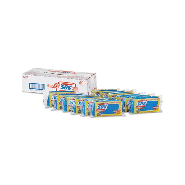 CLO91017 S.O.S. All Surface Scrubber Sponge, 2 1/2 x 4 1/2, 1" Thick, Blue, 12/Carton