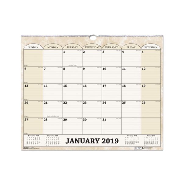 HOD319 House of Doolittle Recycled Monthly Horizontal Wall Calendar, 14 7/8 x 12, 2019