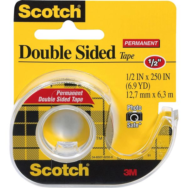 MMM136 Scotch 665 Double-Sided Permanent Tape in Handheld Dispenser, 1/2" x 250", Clear