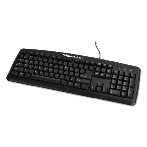 FEL9892901 Fellowes USB Standard Keyboard w/Microban Antimicrobial Protection, 104 Keys, Black