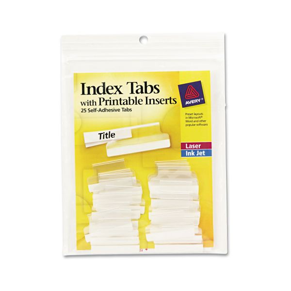 AVE16221 Avery Insertable Index Tabs with Printable Inserts, One, Clear Tab, 25/Pack