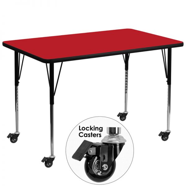 FHFXUA3672RECREDHACASGG Flash Furniture Mobile Height Adjustable Rectangular Activity Table