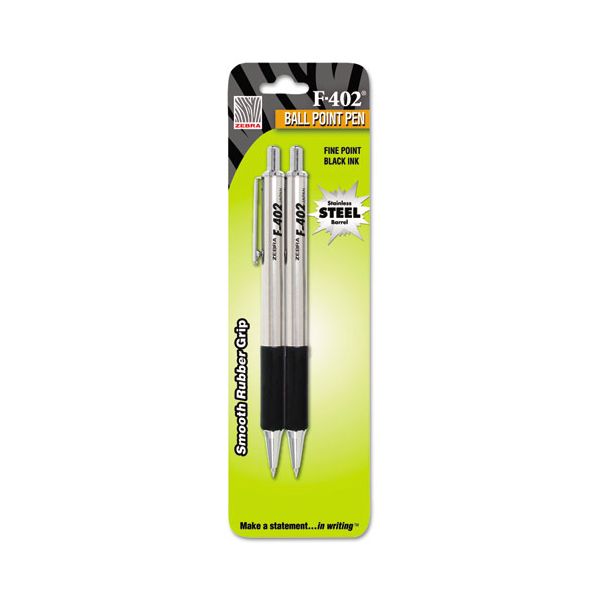 ZEB29212 Zebra F-402 Ballpoint Retractable Pen, Black Ink, Fine, 2/Pack