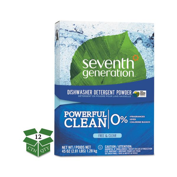 SEV22150CT Seventh Generation Natural Automatic Dishwasher Powder, Free & Clear, 45oz Box, 12/Carton