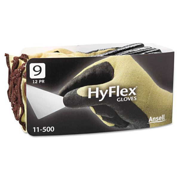 ANS115009 AnsellPro HyFlex Ultra Lightweight Assembly Gloves, Black/Yellow, Size 9, 12 Pairs