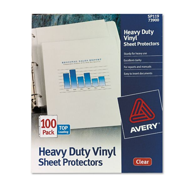 AVE73900 Avery Top-Load Vinyl Sheet Protectors, Letter, Heavy Gauge, Clear, 100/Box
