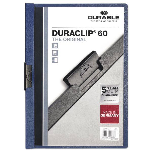 DBL221407 Durable Vinyl DuraClip Report Cover, Letter, Holds 60 Pages, Clear/Dark Blue
