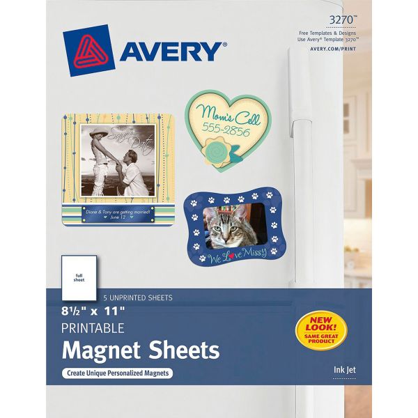 AVE3270 Avery Printable Inkjet Magnet Sheets, 8 1/2 x 11, White, 5/Pack