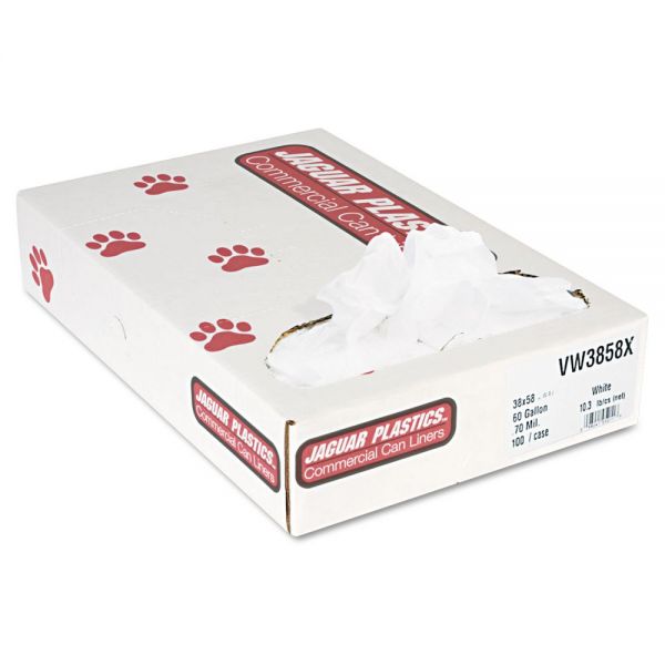 JAGVW3858X Jaguar Plastics Industrial Strength Commercial Can Liners, 60gal, .7mil, White, 100/Carton