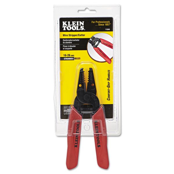 KLN11046 Klein Tools Wire Stripper/Cutter, 16-26 AWG, 6 1/4" Tool Length, Red Handle
