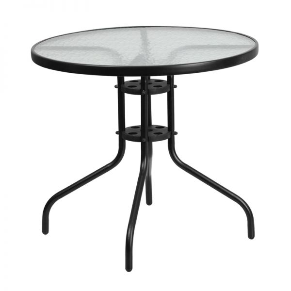 FHFTLH0702GG Flash Furniture 31.5'' Round Tempered Glass Metal Table