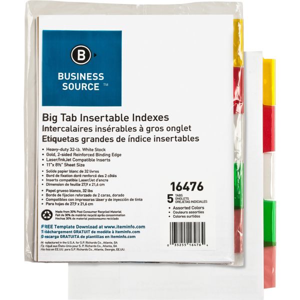 BSN16476 Business Source Insertable Tab Index Dividers