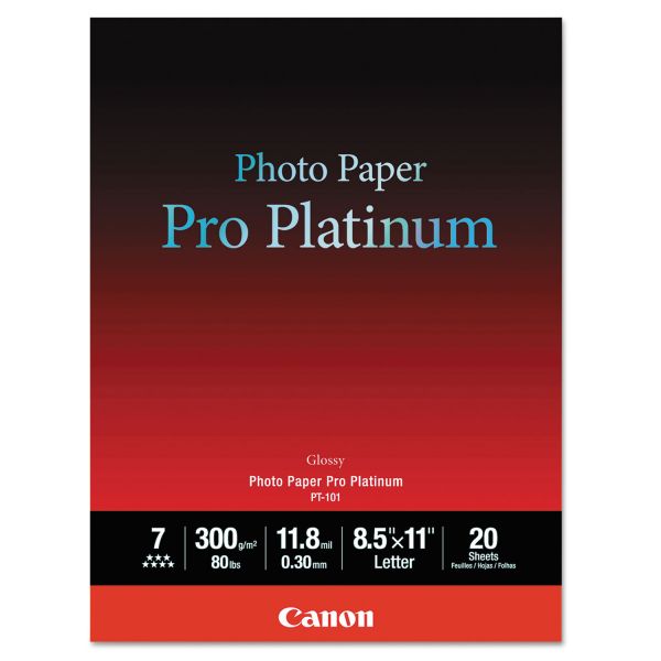 CNM2768B022 Canon Photo Paper Pro Platinum, High Gloss, 8-1/2 x 11, 80 lb., White, 20 Sheets/Pack