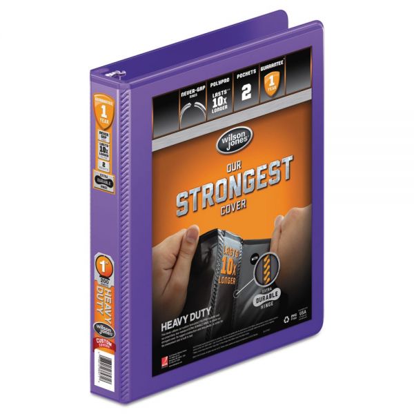 WLJ36314267 Wilson Jones Heavy-Duty 3-Ring View Binder w/Extra-Durable Hinge, 1" Capacity, Round Ring, Purple