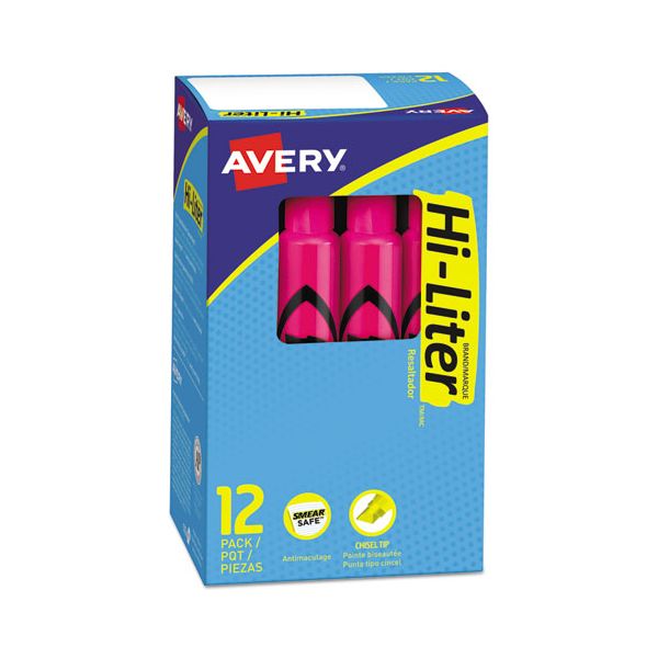 AVE24010 Avery HI-LITER Desk-Style Highlighter, Chisel Tip, Fluorescent Pink Ink, Dozen
