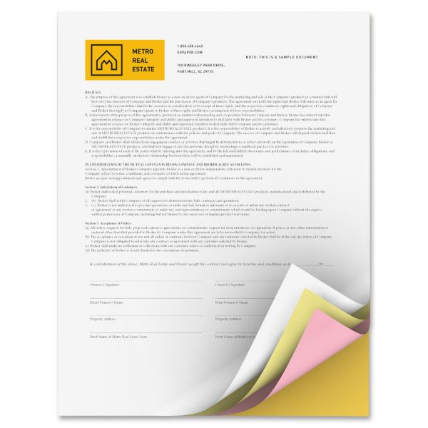 XER3R12430 Xerox Revolution Digital Carbonless Paper, 8 1/2 x11, Wh/Can/Pink/Gldrod, 5,000 Sheets