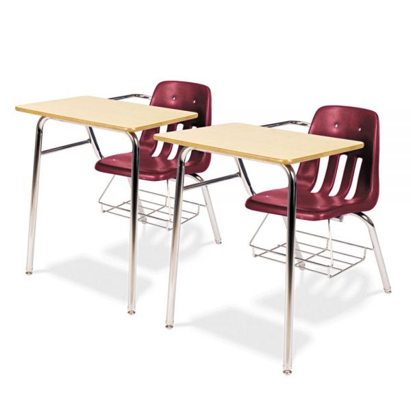 VIR9400BR50385 Virco 9400 Series Chair Desk, 21w x 33-1/2d x 30h, Fusion Maple/Wine, 2/Carton