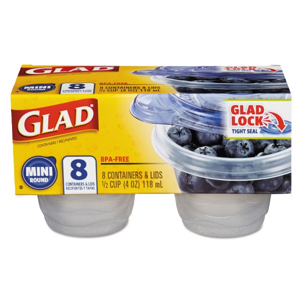 CLO70240 Glad Mini Round Food Storage Containers, 4 oz, 8/Pk, 12 Pk/Ctn