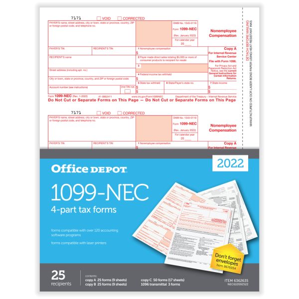 1099-NEC Laser Tax Forms, 4-Part, 3-Up, 8-1/2