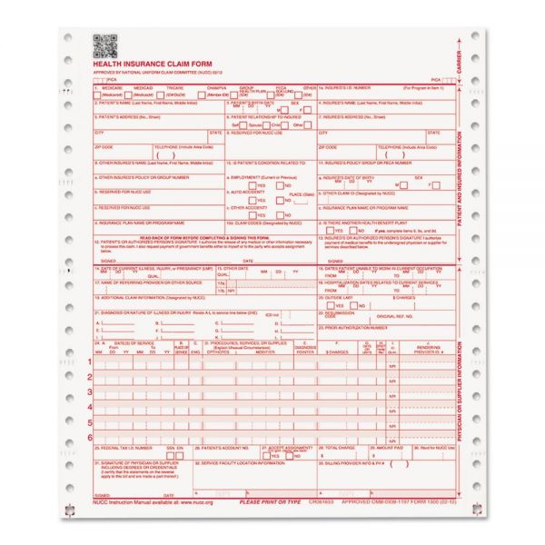 PRB07114 Paris Corporation CMS 02/12 Insurance Claim Form, 2-Part, White/White, 9 1/2 x 11, 1000 Forms