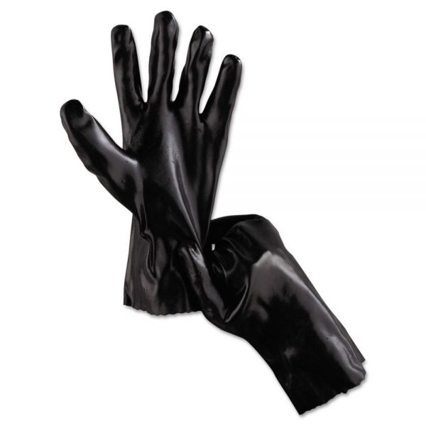 MPG6212 MCR Safety Single Dipped PVC Gloves, Smooth, Interlock Lined, 12" Long, Large, BK, 12 Pairs