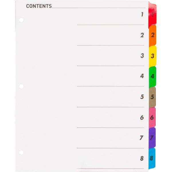 SPR21901 Sparco Quick Index 8-Tab Numbered Dividers With Table Of Contents Page